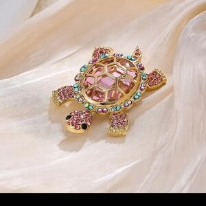 Elegant Gold and Pink Turtle Brooch
